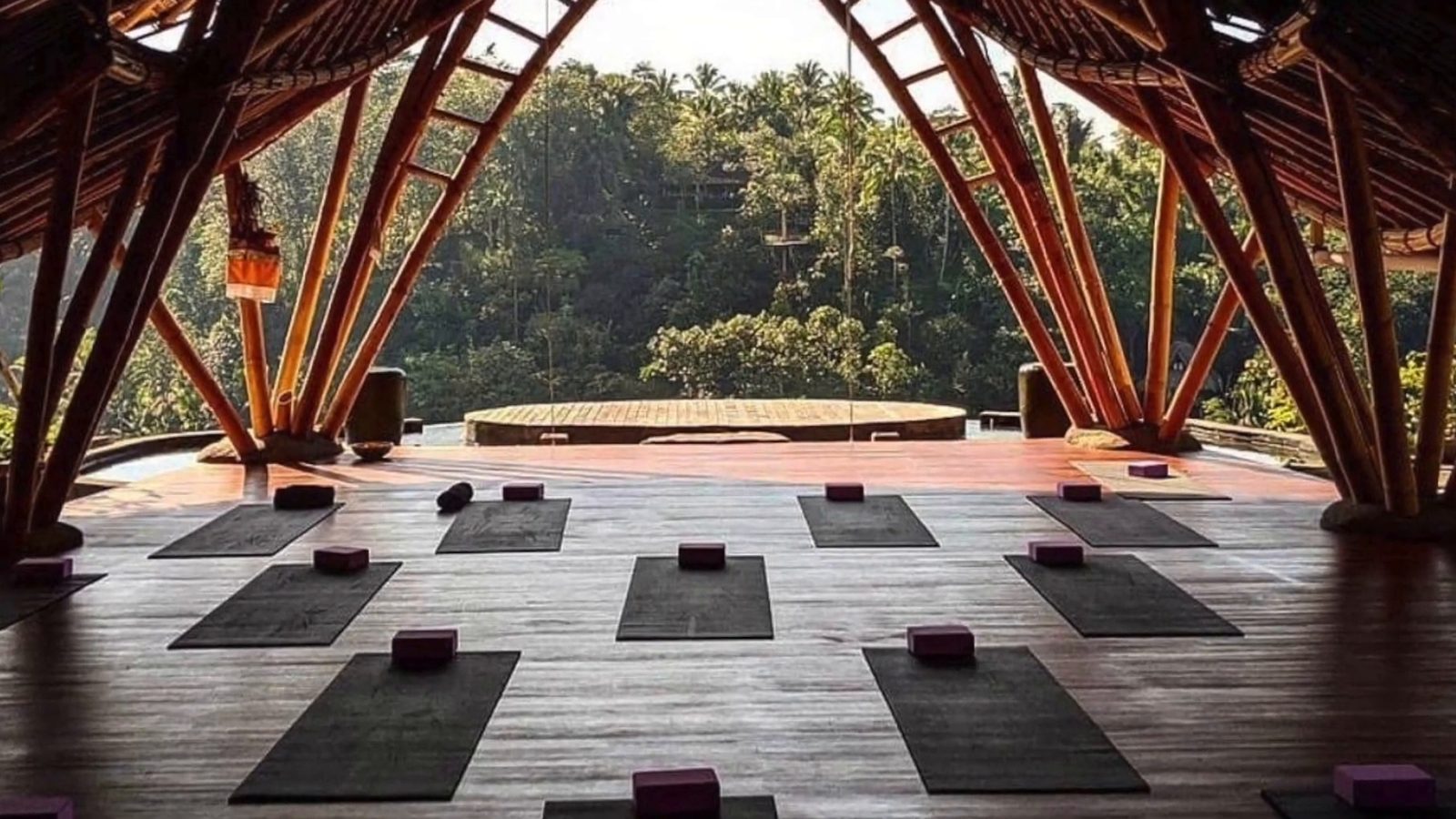 Yoga mats in the open-air shala